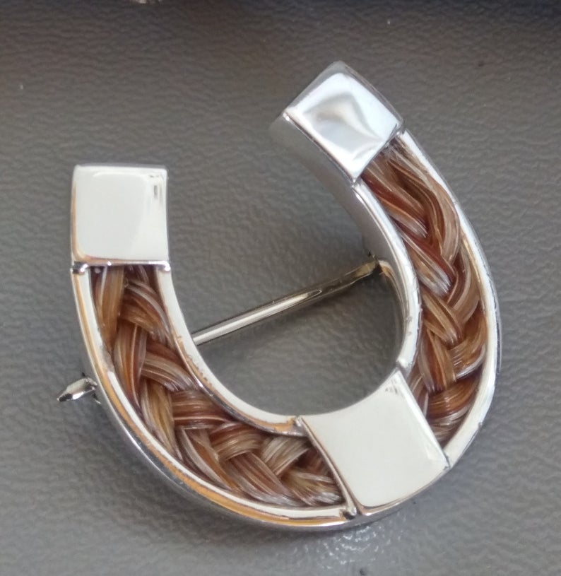 Horse Hair sterling silver Horse shoe brooch